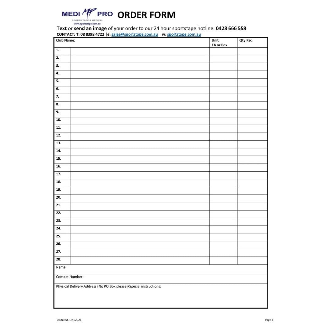 Medi Pro Trainer Tool Order Form – MediPro Sports Tape